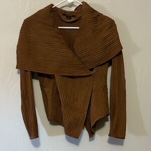 Scoop NYC Genuine Leather Ribbed Drape Front Jacket